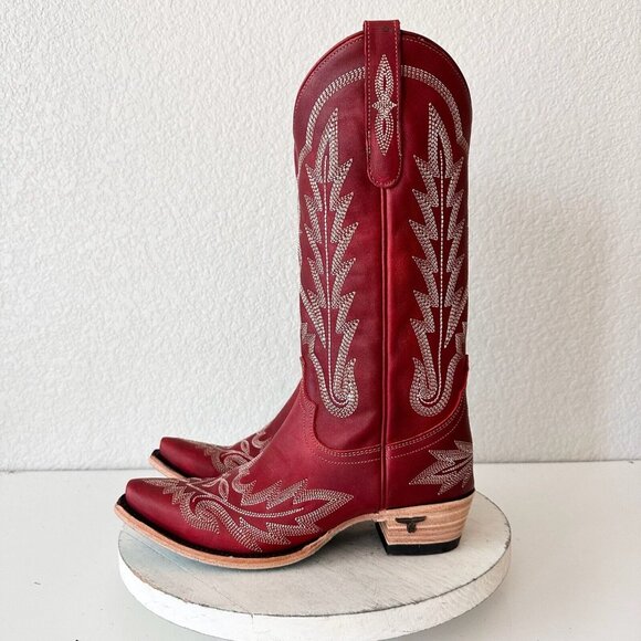 Lane LEXINGTON Red Cowboy Boots Womens 6.5 Leather Western Wear Snip Toe Tall - Picture 6 of 13